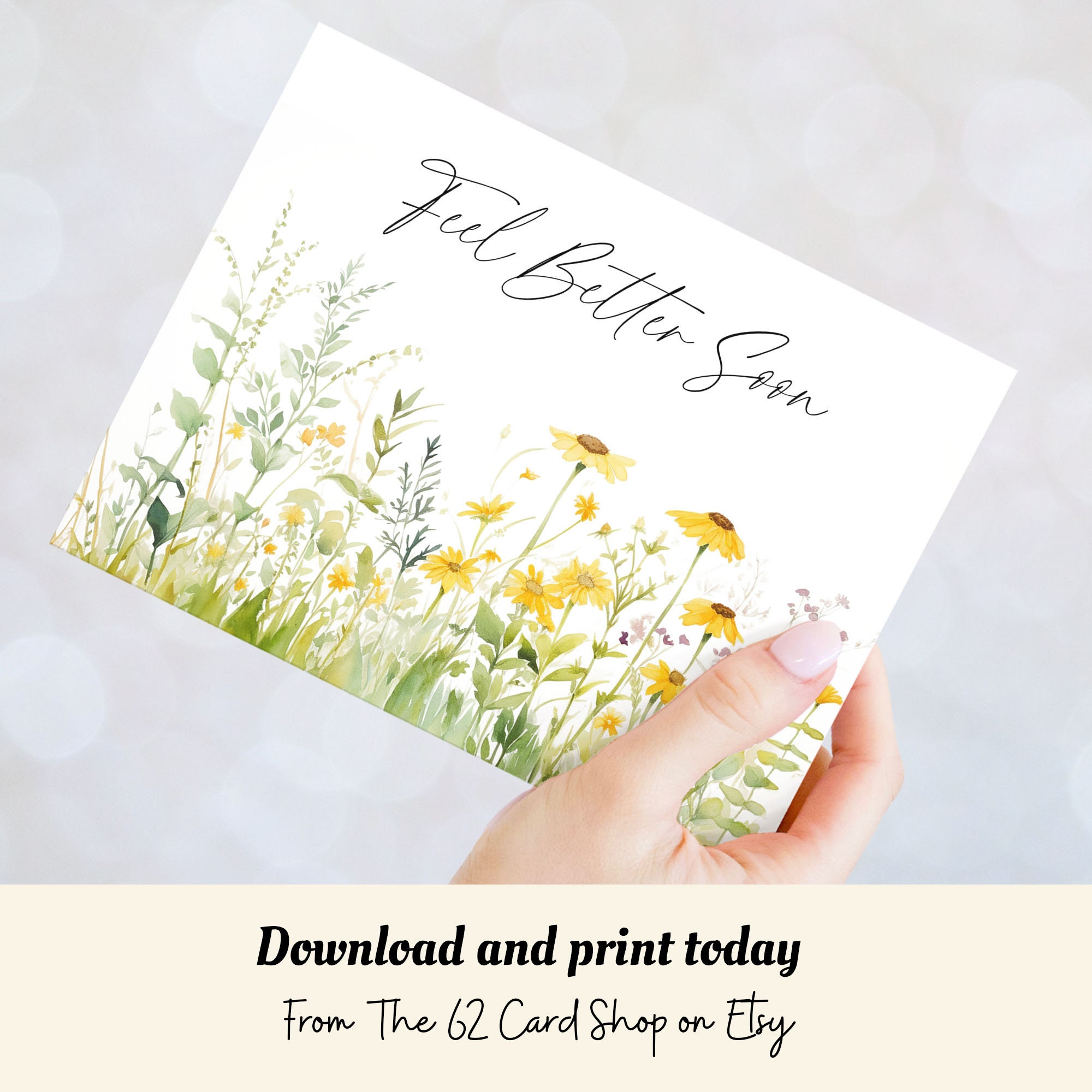 Feel Better Soon Card, Printable Simple Get Well Card With Happy Yellow ...