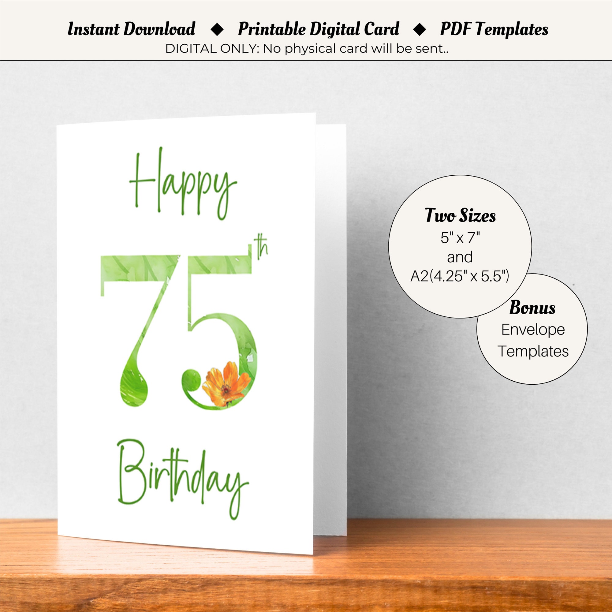 Printable 75th Birthday Card, Celebrate a Happy 75th Birthday Milestone ...