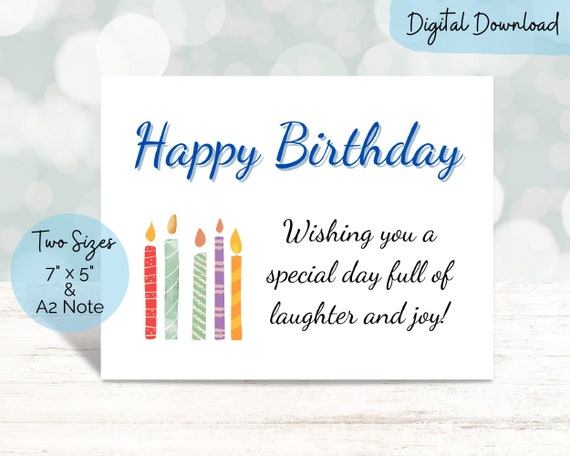 Simple Happy Birthday Wishes With Not Too Many Candles Happy Birthday  Printable Card Two Sizes: 7 X 5 & A2 Note Card DIGITAL DOWNLOAD 