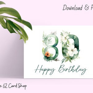 Printable 80th Birthday Card in Sizes 5x7 &amp; A2, Say Happy Birthday to a ...