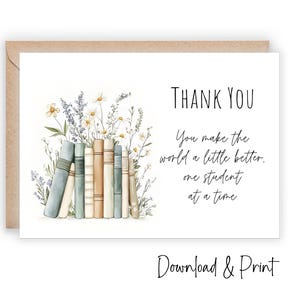 Lehrer Dankeschön zum Ausdrucken, Aquarell Blumenkarte zum Ende des Schuljahres, Danksagungsgeschenk, A2 & A7 Größen inklusive, DIGITALER DOWNLOAD