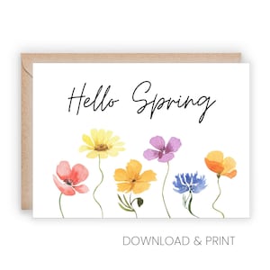 Printable Hello Spring Card: Cheery Flowers (Sizes 5x7 & A2)