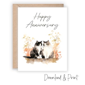 Geburtstagskarte mit Katzenmotiv in den Größen 5x7 und A2, Feier einen besonderen Jahrestag mit Katzen, DIGITALER DOWNLOAD