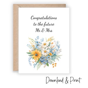 Elegante tarjeta de felicitación de compromiso de boda floral, tarjeta de felicitación de compromiso imprimible, tarjeta para el futuro Sr. y Sra., DESCARGA DIGITAL