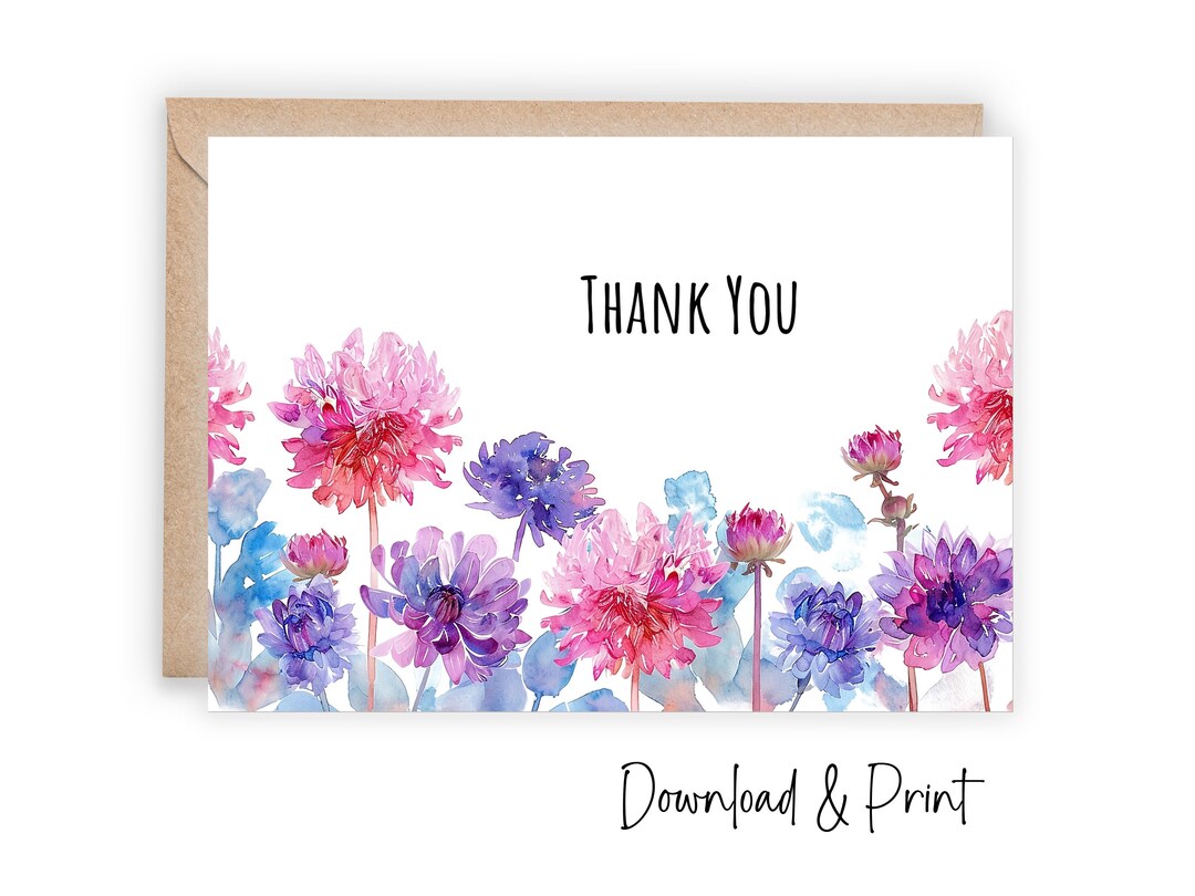 Wildflower Thank You Card Template: Printable Floral Cards (sizes 5x7 ...