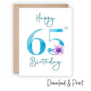 Tarjeta imprimible de 65 cumpleaños. Celebre un feliz 65 cumpleaños con una tarjeta alegre, minimalista y sencilla. Tamaños 7 x 5 y A2. DESCARGA DIGITAL.