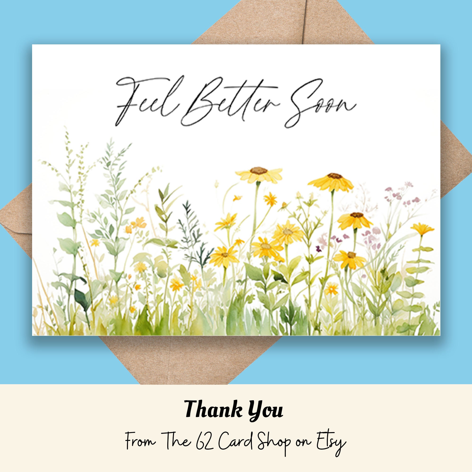 Feel Better Soon Card, Printable Simple Get Well Card With Happy Yellow ...