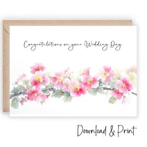 Carte imprimable de félicitations pour le jour du mariage, félicitations pour votre mariage à un couple spécial avec de jolies fleurs printanières, TÉLÉCHARGEMENT NUMÉRIQUE