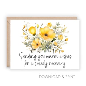 Afdrukbare kaart met wensen voor een snel herstel: beterschapsbloemen (formaten 5 x 7 en A2, digitale download)