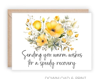 Printable Wishes for a Speedy Recovery Card: Get Well Flowers (Sizes 5x7 & A2, Digital Download)