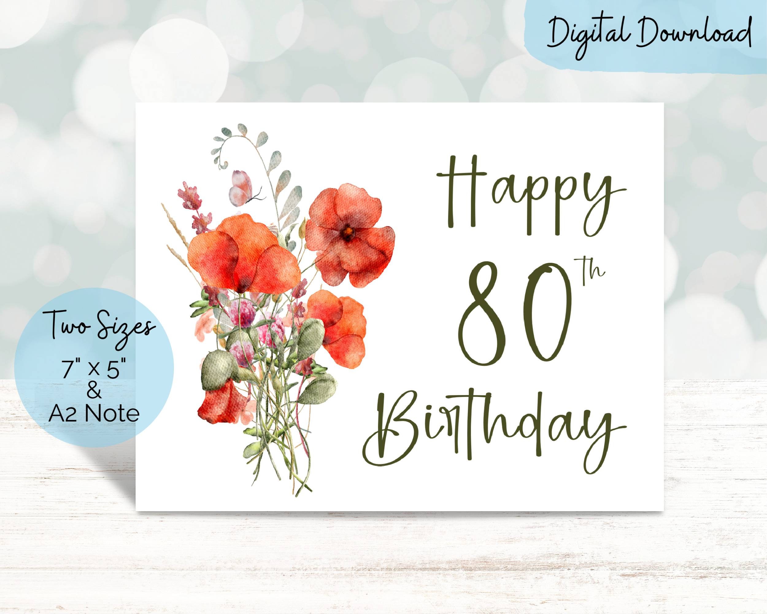 Happy 80th Birthday Card in Sizes 7x5 &amp; A2, Celebrate a 80th Birthday ...