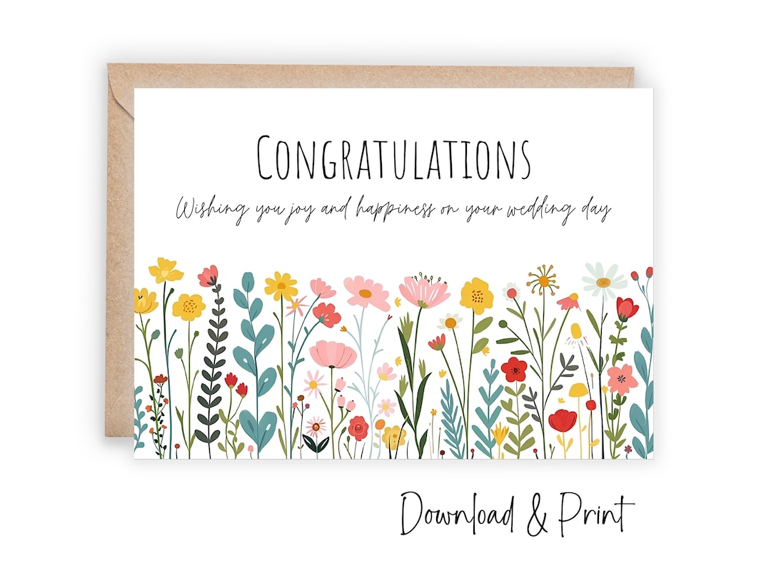 Wedding Congratulations Card, Printable Happy Wedding Day Card ...