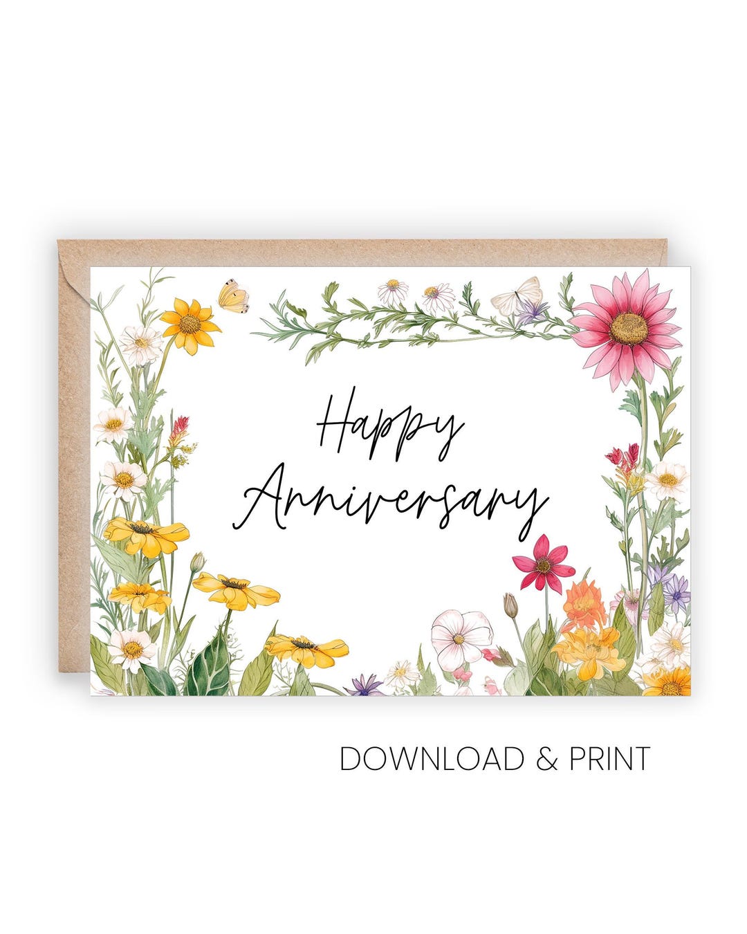 Floral Happy Anniversary Printable Greeting Card (sizes 5x7 & A2) - Etsy