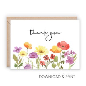 Printable Thank You Card: Simple thanks with wildflowers (Sizes 5x7 & A2)