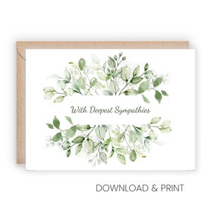 Tarjeta de condolencias imprimible con delicados detalles verdes (tamaños 5x7 y A2, descarga digital)