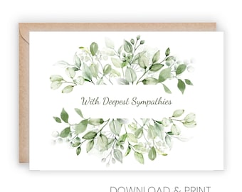 Tarjeta de condolencias imprimible con delicados detalles verdes (tamaños 5x7 y A2, descarga digital)