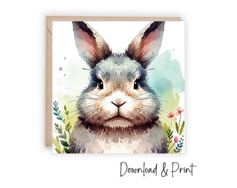 Printable Easter Bunny Greeting Card, Watercolor Easter bunny to celebrate the Easter season with friends and family, DIGITAL DOWNLOAD