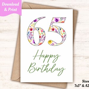 Printable 65th Birthday Card in Sizes 7x5 &amp; A2 Celebrate a - Etsy