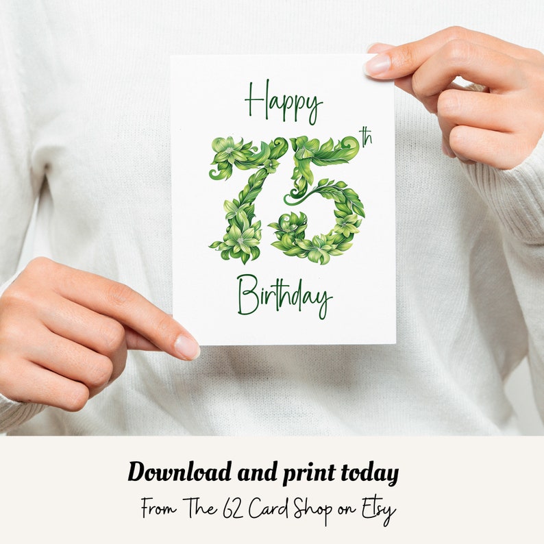Printable 75th Birthday Card, Celebrate a Happy 75th Birthday Milestone ...