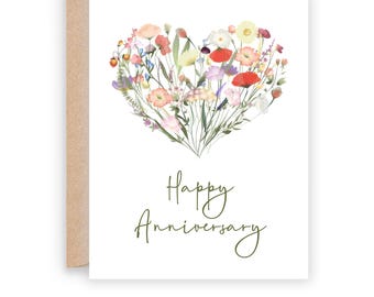 Printable Happy Wedding Anniversary Card: Heart of Wildflowers (Sizes 5x7 & A2, Digital Download)