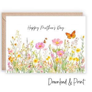 Carte imprimable pour la fête des mères, joyeuses jolies fleurs sauvages aquarelles pour célébrer maman, fleurs pour maman grand-mère, tailles 5 x 7 A2, TÉLÉCHARGEMENT NUMÉRIQUE
