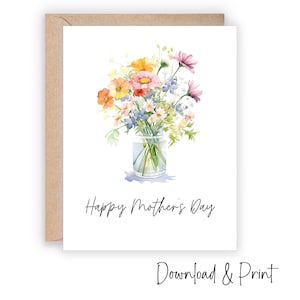Hübsche Blumenkarte für Mama an ihrem besonderen Tag, zum Muttertag, zum Ausdrucken, Blumenstrauß in Aquarell, Größen 5x7 und A2, DIGITALER DOWNLOAD