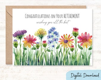 Printable Retirement Card in sizes 7x5 & A2, Retirement congratulations with best wishes on their next adventure, DIGITAL DOWNLOAD
