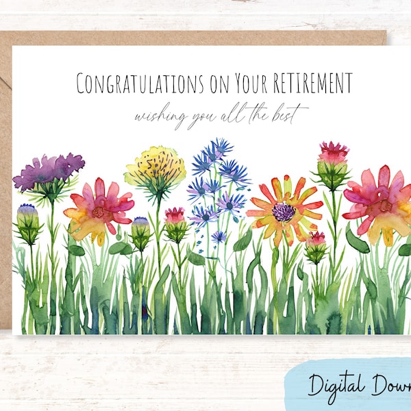 Printable Retirement Card in sizes 7x5 & A2, Retirement congratulations with best wishes on their next adventure, DIGITAL DOWNLOAD