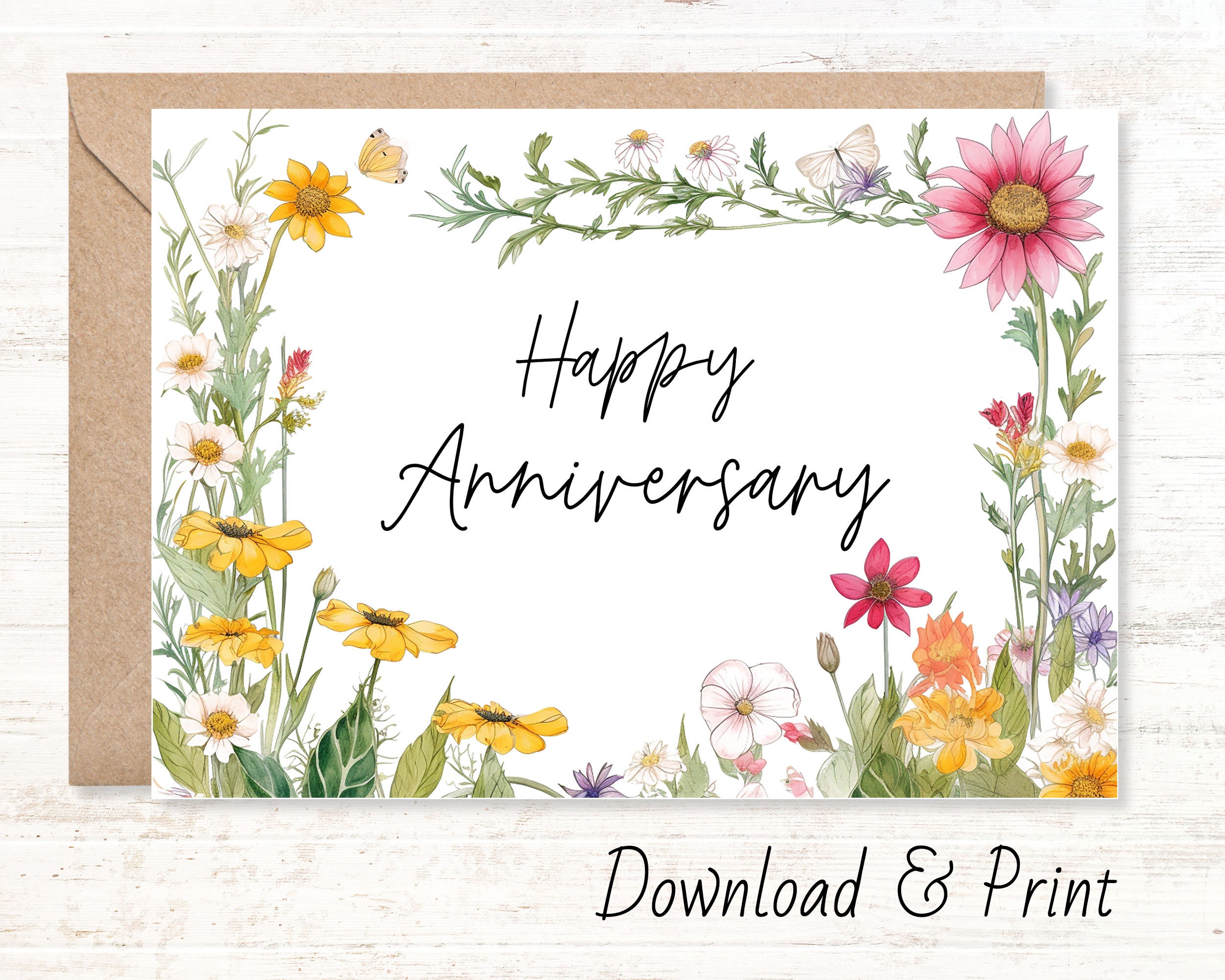Happy Anniversary Digital Print at Home Tag, Anniversary Flowers