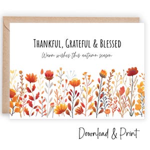 Carte de voeux imprimable pour Thanksgiving, célébrez le joyeux automne avec des bénédictions de gratitude, tailles 5 x 7 et A2, TÉLÉCHARGEMENT NUMÉRIQUE