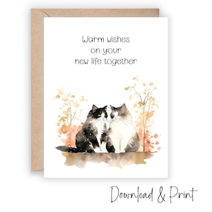 Tarjeta de felicitación de compromiso de boda imprimible, Felicitaciones a una pareja de amantes de los gatos, Tarjeta de boda para un amigo o compañero de trabajo, DESCARGA DIGITAL