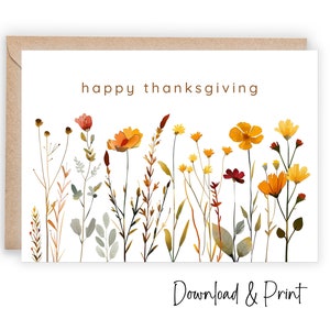 Biglietto d'auguri stampabile per il Buon Ringraziamento, festeggia la stagione autunnale con gratitudine grata e fiori di campo, 5x7 e A2, DOWNLOAD DIGITALE
