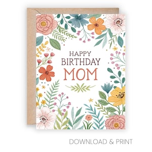 Floral Birthday Card for Mom: Printable Greeting (Sizes 5x7 & A2, Digital Download)
