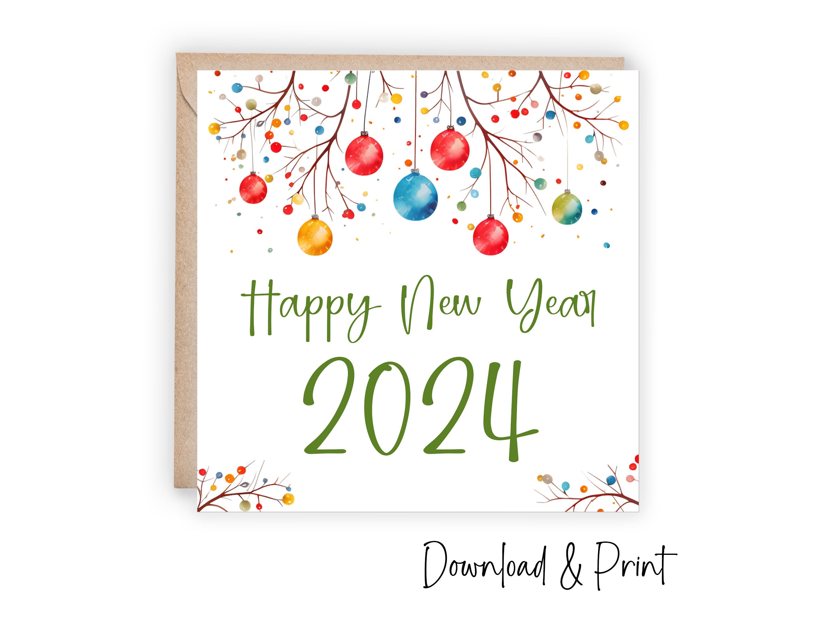 Happy New Year Greeting Cards & Envelopes - 25 Per Pack (A2-4 1/4 x 5 1/2)