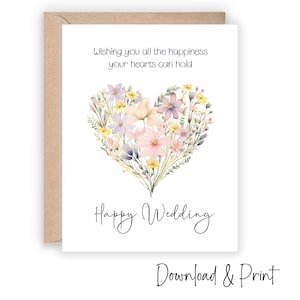 Gelukkige trouwdagkaart, afdrukbare bruiloft gefeliciteerd kaart, gefeliciteerd met de pasgetrouwdenkaart, vriend trouwkaart, digitale DOWNLOAD