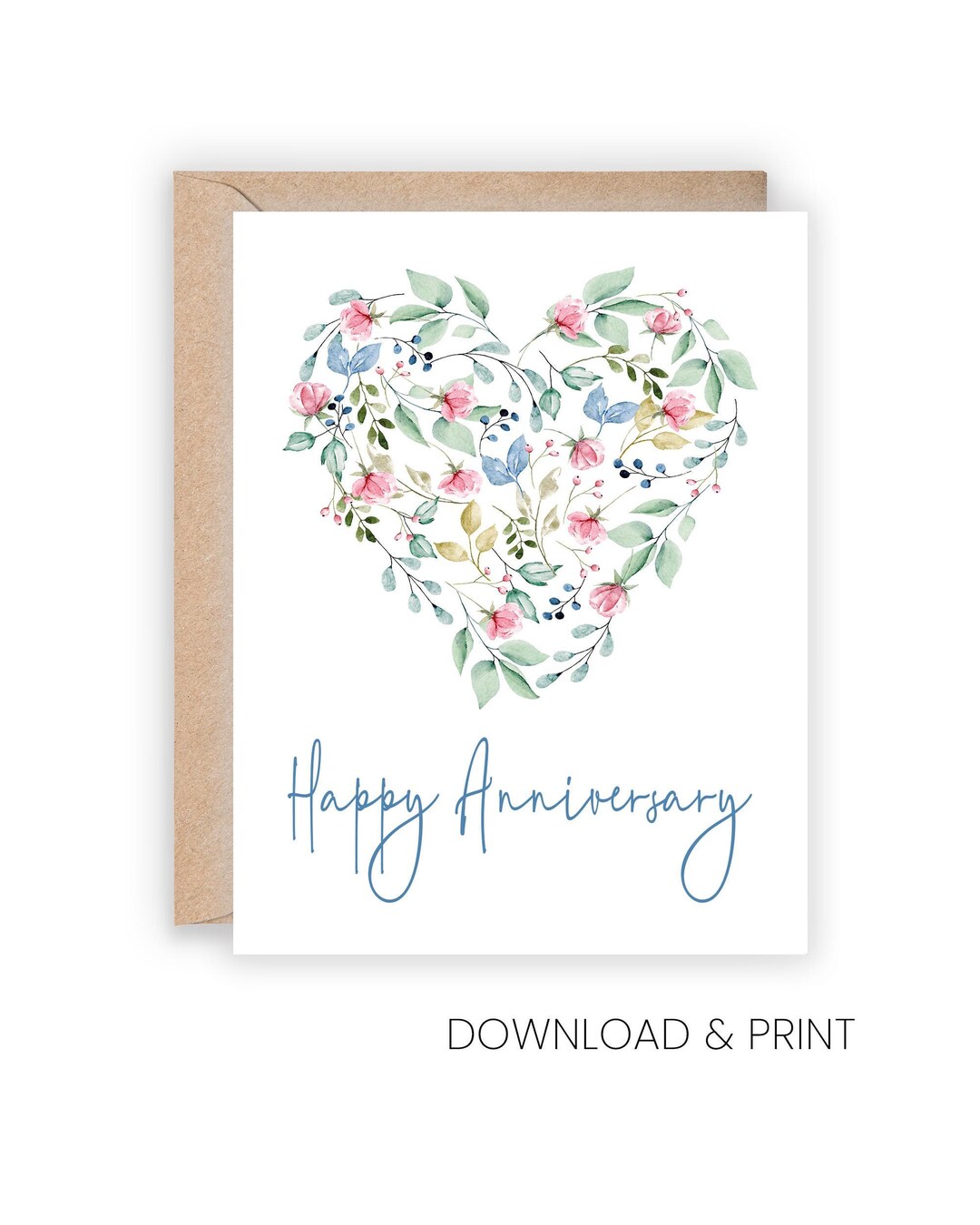 Printable Happy Anniversary Card With a Heart of Pretty Flowers (sizes ...
