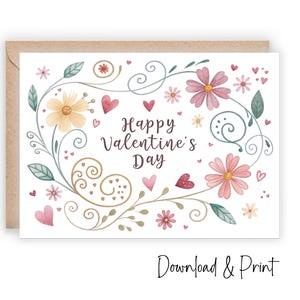 Tarjeta imprimible de feliz día de San Valentín, bonita tarjeta floral perfecta para mamá, abuela, hermana, amiga, compañera de trabajo, hija, tamaños 5x7 y A2, DESCARGA DIGITAL
