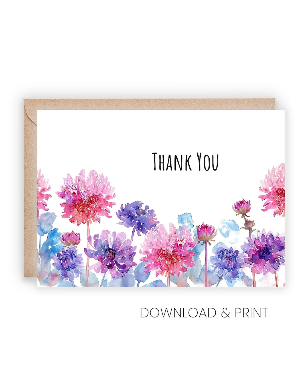 Wildflower Thank You Card Template: Printable Floral Cards (sizes 5x7 ...