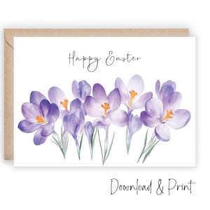 Biglietto di auguri di buona Pasqua stampabile, graziosi crochi viola per celebrare la stagione pasquale con amici e familiari, DOWNLOAD DIGITALE