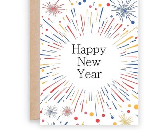 Carte de vœux imprimable pour le Nouvel An avec feux d'artifice (formats 5x7 et A2)