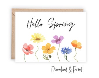 Druckbare Hallo Frühlings Karte | Willkommen im Frühling | Eine nicht österliche Frühlings Grußkarte | Zwei Größen: 7 "x 5" & A2 Note Card | DIGITALER DOWNLOAD