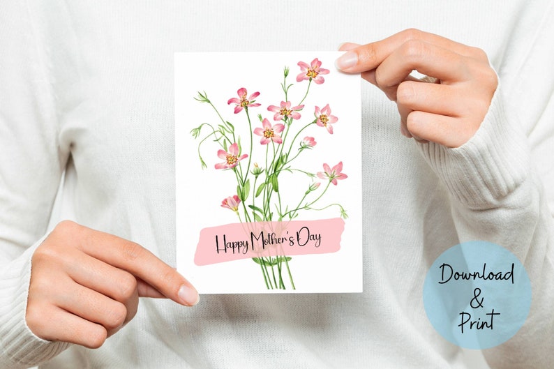 Happy Mother's Day card to celebrate all the moms with a simple floral printable card in two sizes: 7 x 5 & A2 Note Card, DIGITAL DOWNLOAD image 8