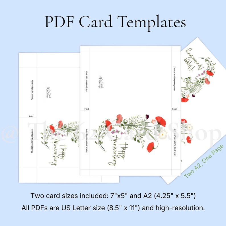 Printable Happy Anniversary Greeting Card With Red Flowers (sizes 5x7 ...