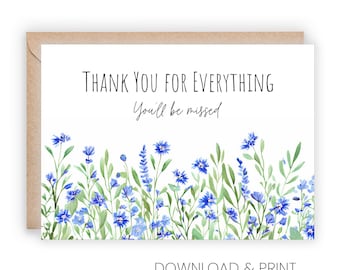 Tarjeta imprimible de agradecimiento por la salida de un compañero de trabajo: nuevo trabajo, jubilación (tamaños 5x7 y A2, descarga digital)