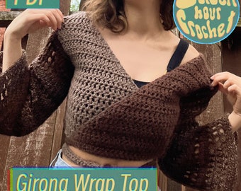 Girona Wrap Top Crochet Pattern PDF 70’s Beginner Bell Sleeve Digital Download
