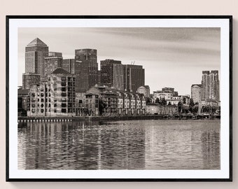 Canary Wharf Print: Sepia Cityscape from Greenland Quay Dock