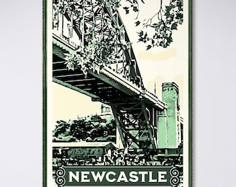 Newcastle Tyne Bridge Poster, Vintage City Travel Art Print