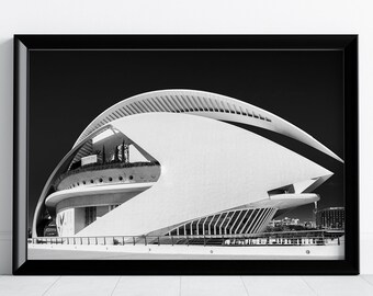 Valencia, Palau de les Arts, modern architecture in monochrome print