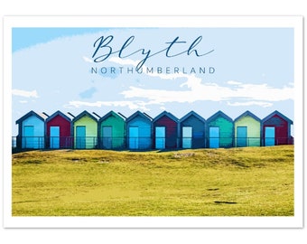 Blyth Northumberland Poster, Beach Huts, Travel Print
