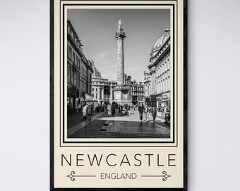 Newcastle England Print, Black and White Cityscape Photography